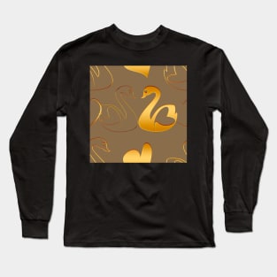 Golden swans in love on brown Long Sleeve T-Shirt